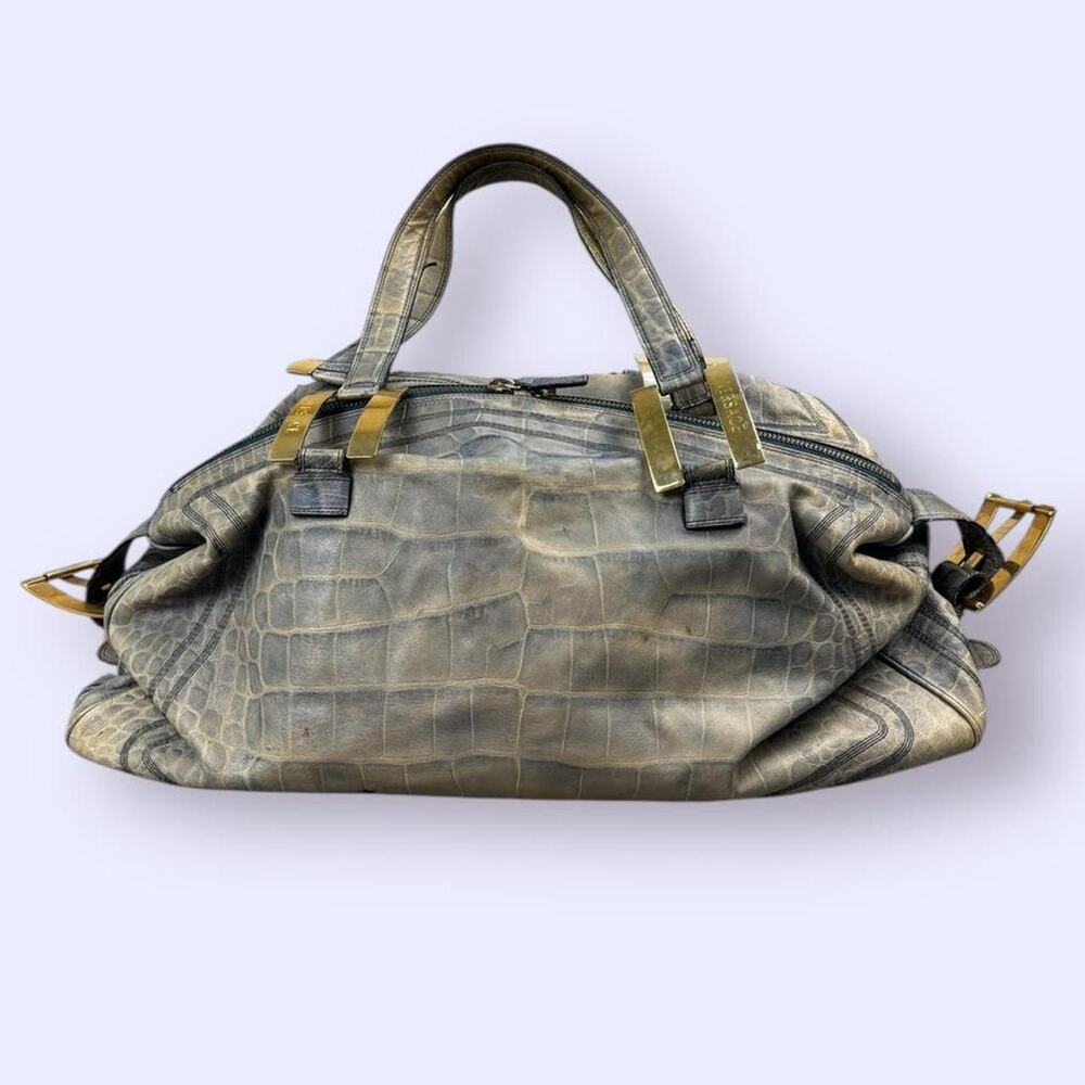 Vintage Gianni Versace Alligator Leather Duffle Bag Purse Gold Hardware
